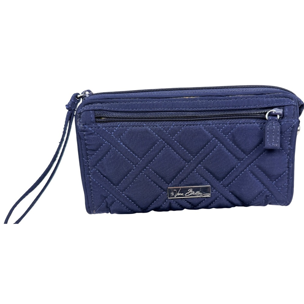 Vera Bradley Navy Blue Quilted Microfiber Wristlet Wallet Zip Around Clutch